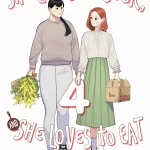 The english manga cover of "she loves to cook, and she loves to eat", volume 4. Nomoto and Kasuga are holding hands.